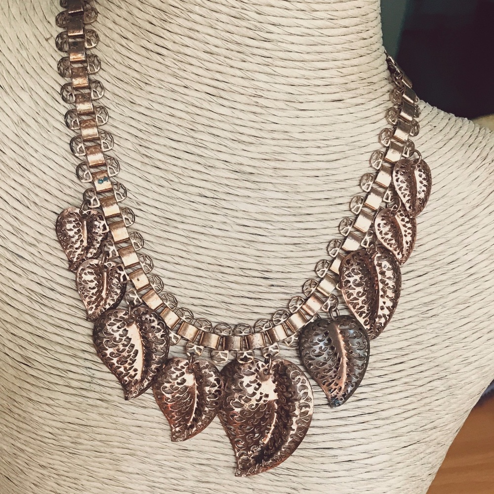 Vintage Copper Necklace With leaves J19